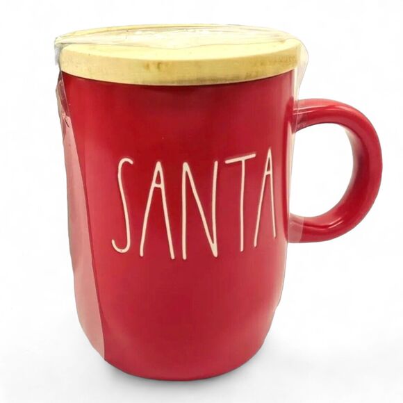 Rae Dunn SANTA Mug Wood Etched Snowflake Coaster LL Christmas Red New 2021 X-Mas - Picture 1 of 6